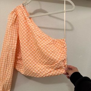 Gingham Orange Asymmetrical Top